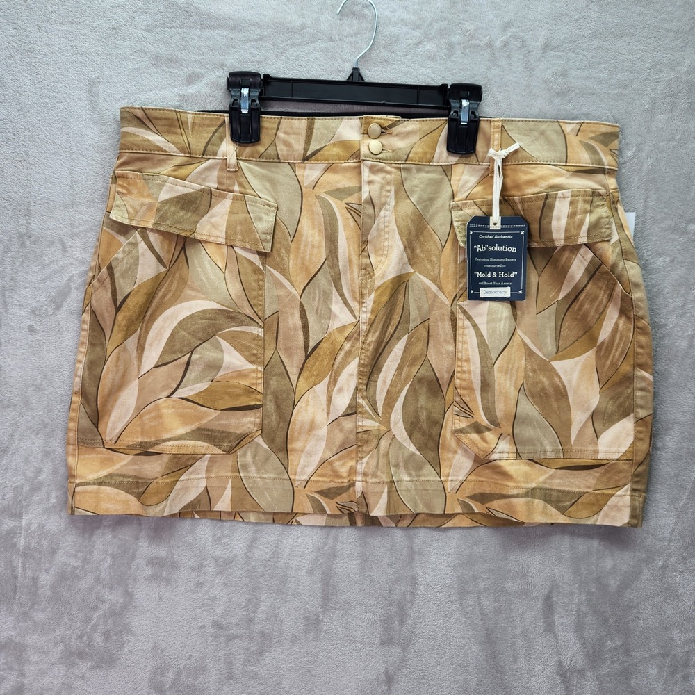Democracy Skirt Womens 22W Brown Leaf‎ Print Absolution Mold Hold Stretch Summer